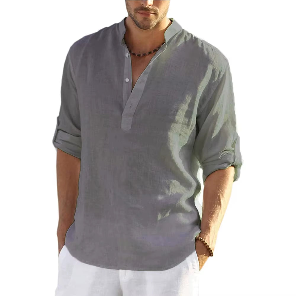 New Men'S Casual Blouse Cotton Linen Shirt Loose Tops Long Sleeve Tee Shirt Spring Autumn Casual Handsome Men'S Shirts