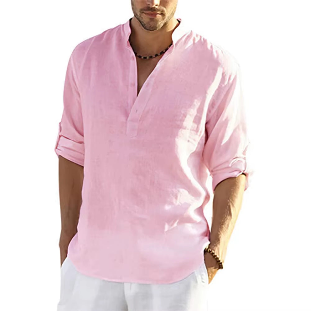 New Men'S Casual Blouse Cotton Linen Shirt Loose Tops Long Sleeve Tee Shirt Spring Autumn Casual Handsome Men'S Shirts
