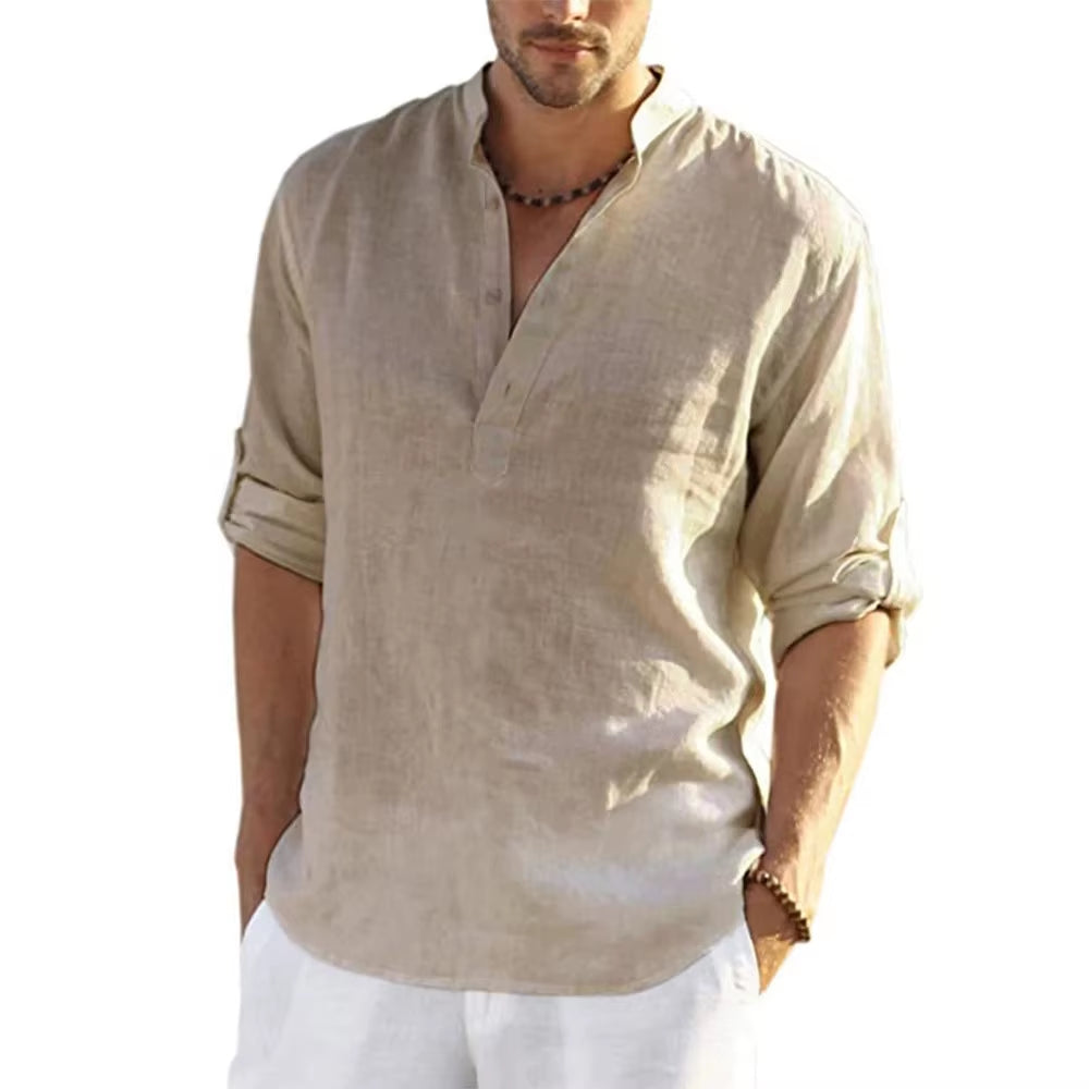 New Men'S Casual Blouse Cotton Linen Shirt Loose Tops Long Sleeve Tee Shirt Spring Autumn Casual Handsome Men'S Shirts