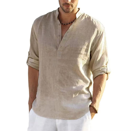New Men'S Casual Blouse Cotton Linen Shirt Loose Tops Long Sleeve Tee Shirt Spring Autumn Casual Handsome Men'S Shirts