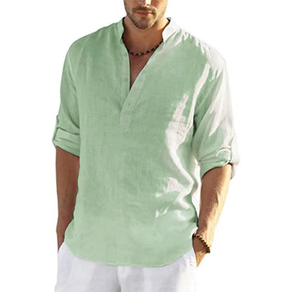 New Men'S Casual Blouse Cotton Linen Shirt Loose Tops Long Sleeve Tee Shirt Spring Autumn Casual Handsome Men'S Shirts