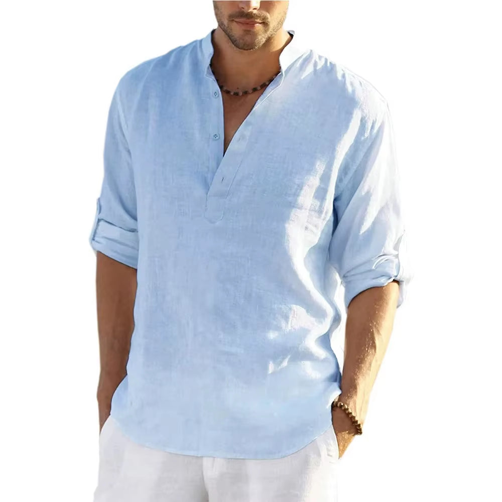 New Men'S Casual Blouse Cotton Linen Shirt Loose Tops Long Sleeve Tee Shirt Spring Autumn Casual Handsome Men'S Shirts