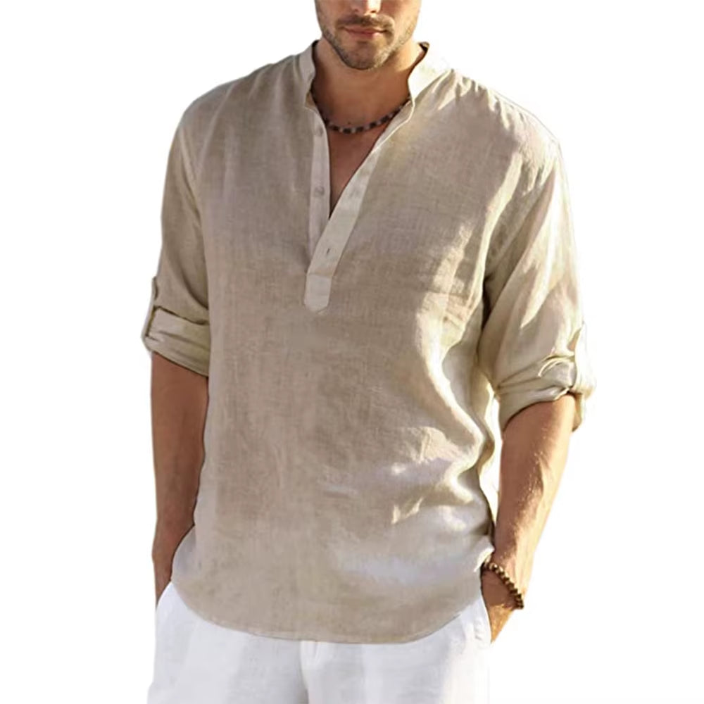 New Men'S Casual Blouse Cotton Linen Shirt Loose Tops Long Sleeve Tee Shirt Spring Autumn Casual Handsome Men'S Shirts
